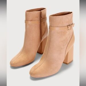 Lulus Reneay Camel Suede High Heel Ankle Booties